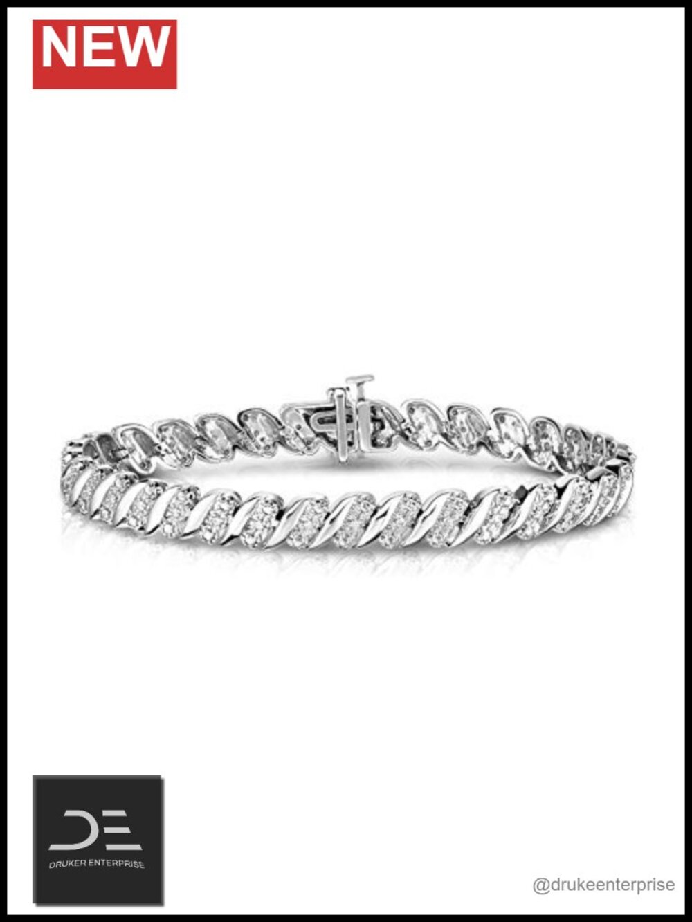 Natural Diamond Tennis Bracelet Rhodium Plated Sterling Silver 1/4 CTTW